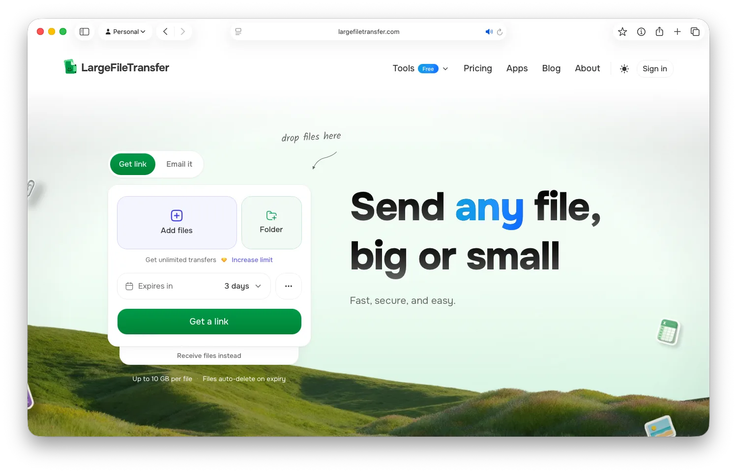 LargeFileTransfer website screenshot 1