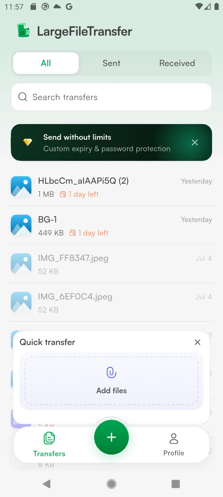 LargeFileTransfer Android app screenshot 1