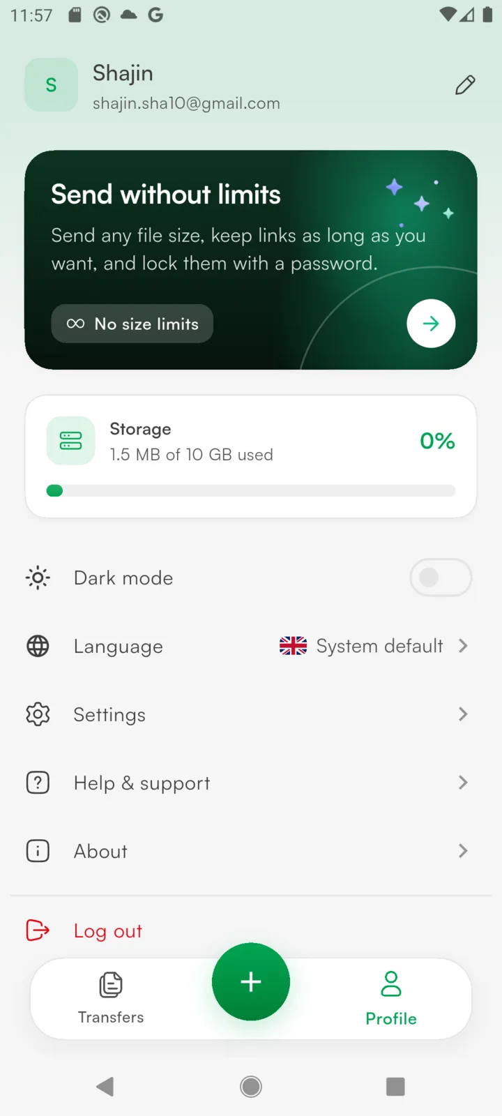 LargeFileTransfer Android app screenshot 2
